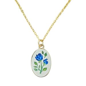 Handcrafted Gold Chain Necklace with Blue Floral Pendant